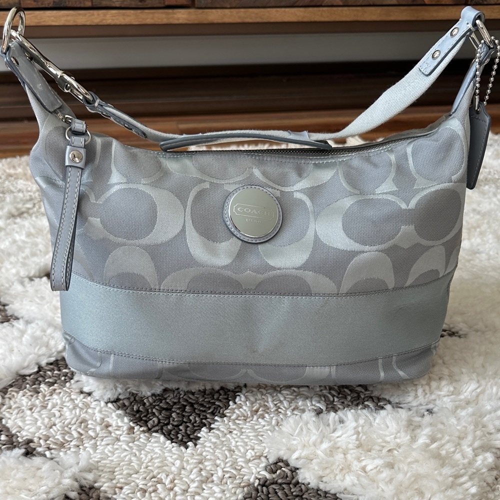 Coach Silver and Gray Signature Shoulder Bag